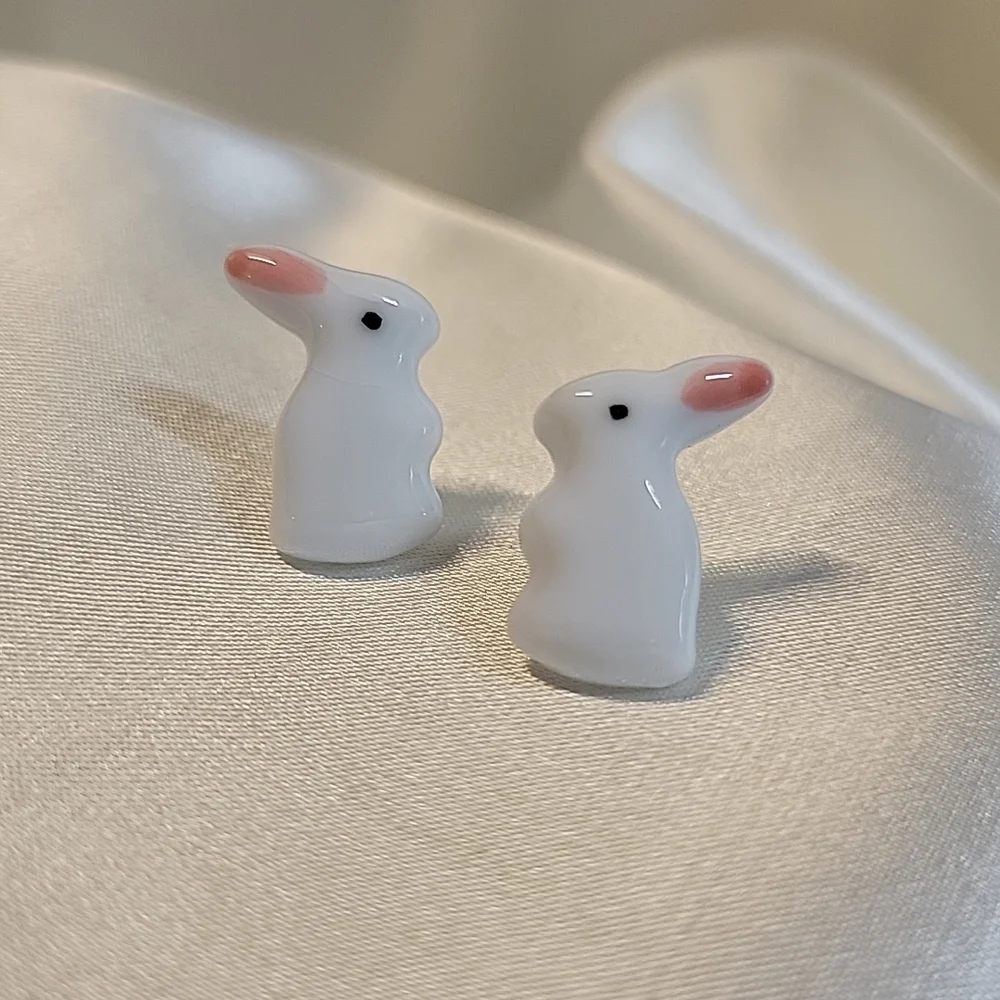 Ceramic Bunny Stud Earrings, metal free - Picture 4 of 7